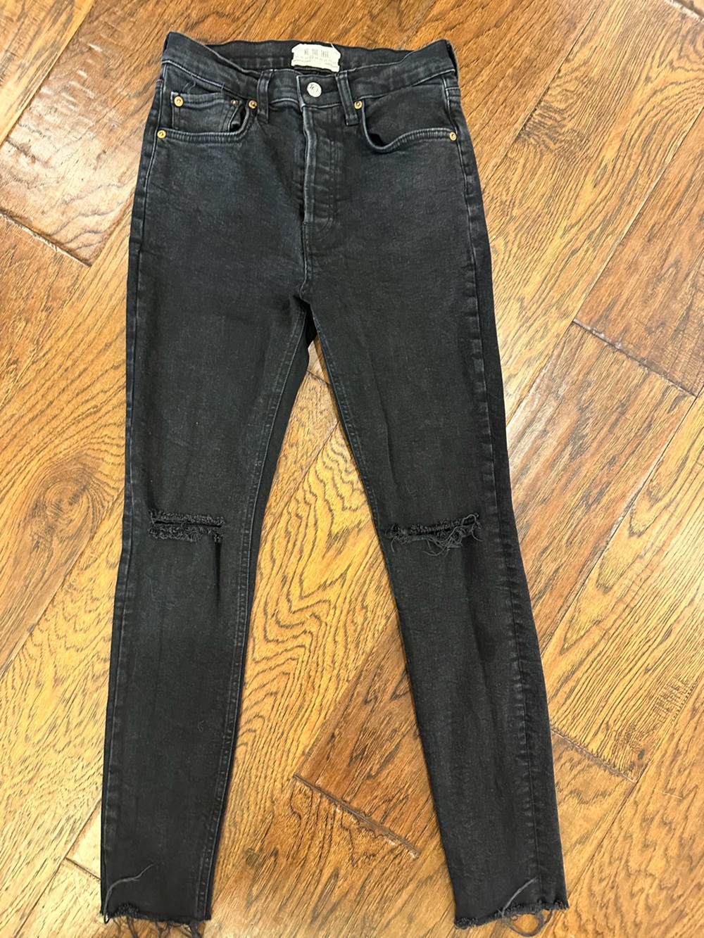 We The Free Washed Black High-Rise Distressed Ankle Jeans